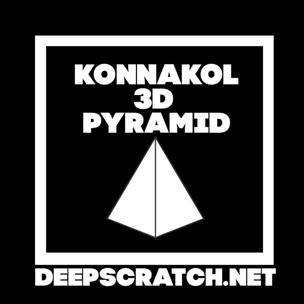 Logo featuring the text 'Konnakol 3D Pyramid' above a stylized white pyramid on a black background, with the website 'deepscratch.net' at the bottom.
